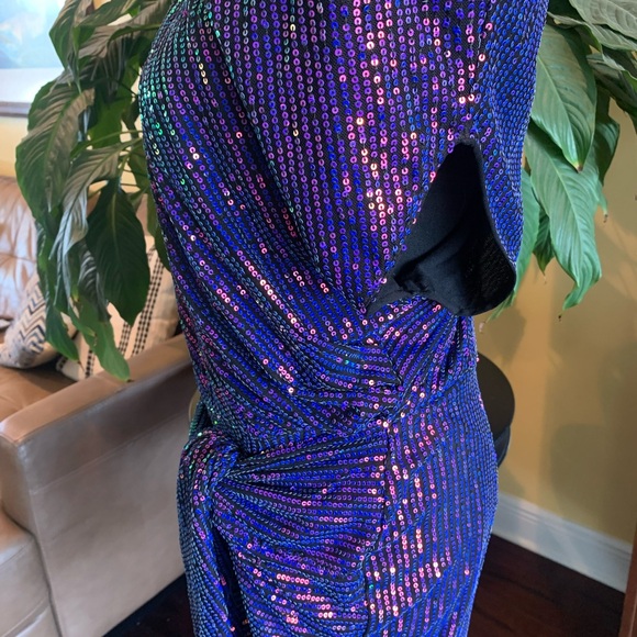 NWT! GRACE KARIN Sequin wrap style Dress / One Shoulder Ruched Dress - Large - Picture 5 of 11